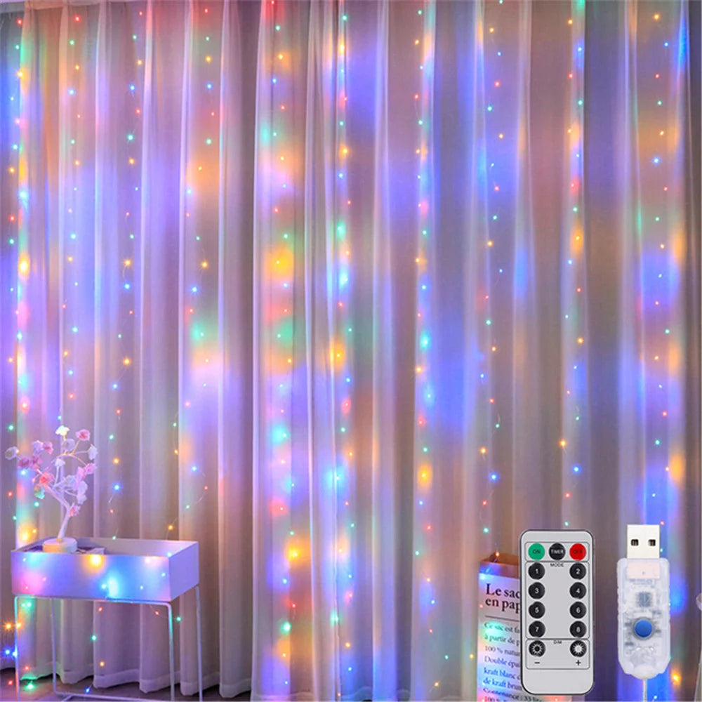 Tenda LED Luci di corda Fata Decorazione di Natale con telecomando 8Mode Lampada a ghirlanda di nozze 3M per camera da letto Casa Vacanze