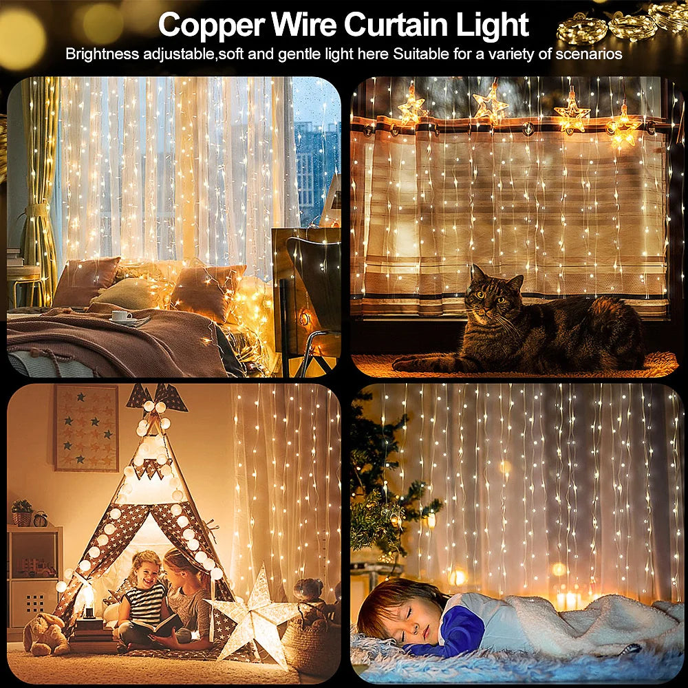 Tenda LED Luci di corda Fata Decorazione di Natale con telecomando 8Mode Lampada a ghirlanda di nozze 3M per camera da letto Casa Vacanze