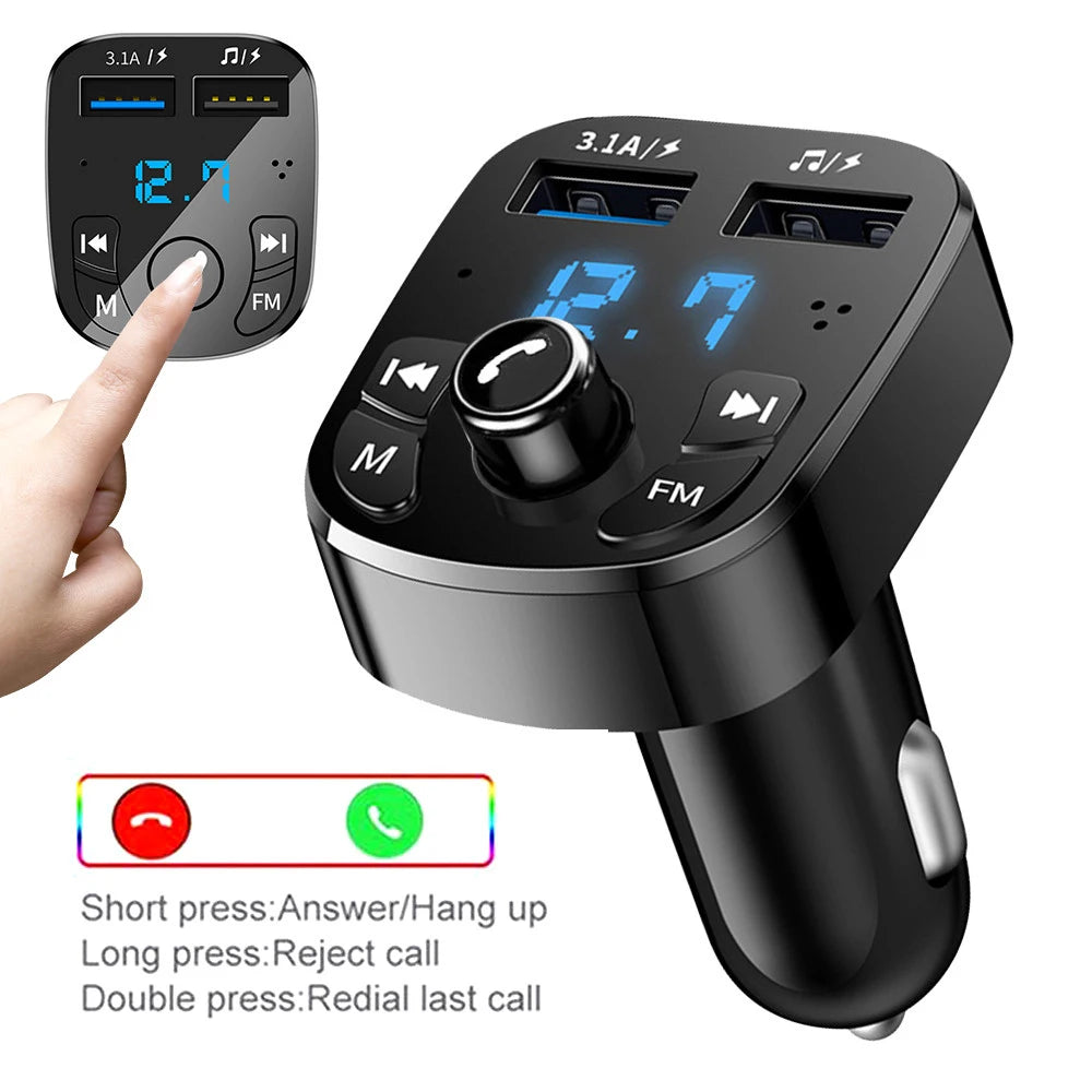 Lettore Mp3 per auto Caricatore rapido doppio USB Trasmettitore FM Compatibile con Bluetooth 5.0 Kit vivavoce per auto Kit per auto con presa per chiavetta USB