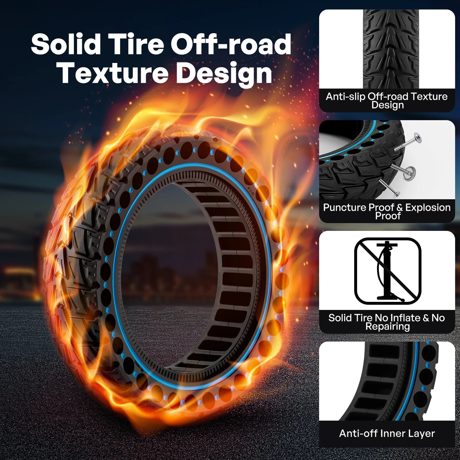 10x2.5 (60/70-6.5) Pneumatico solido fuoristrada per Ninebot G30 G30L G30D Scooter elettrico antiscivolo
