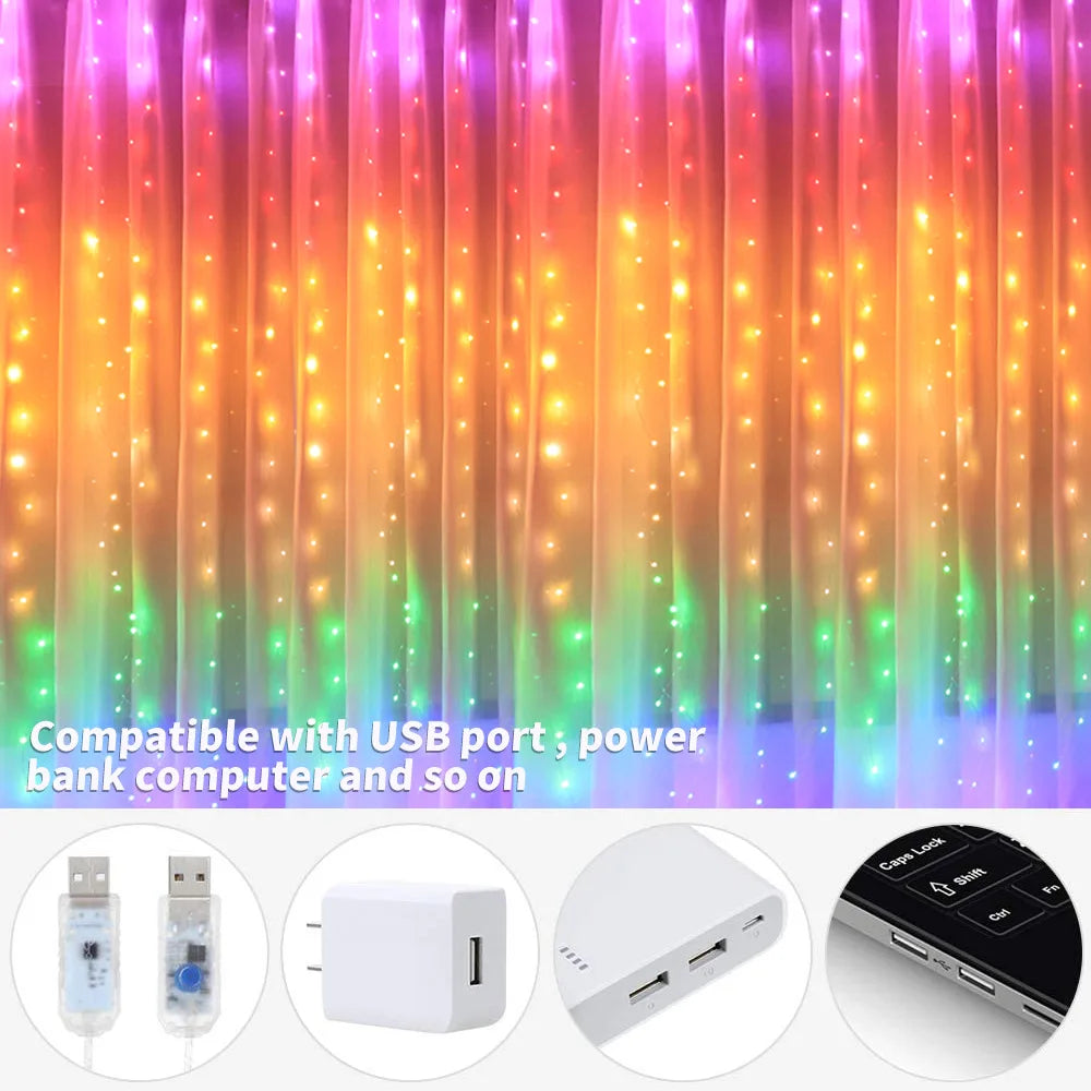 Tenda LED Luci di corda Fata Decorazione di Natale con telecomando 8Mode Lampada a ghirlanda di nozze 3M per camera da letto Casa Vacanze