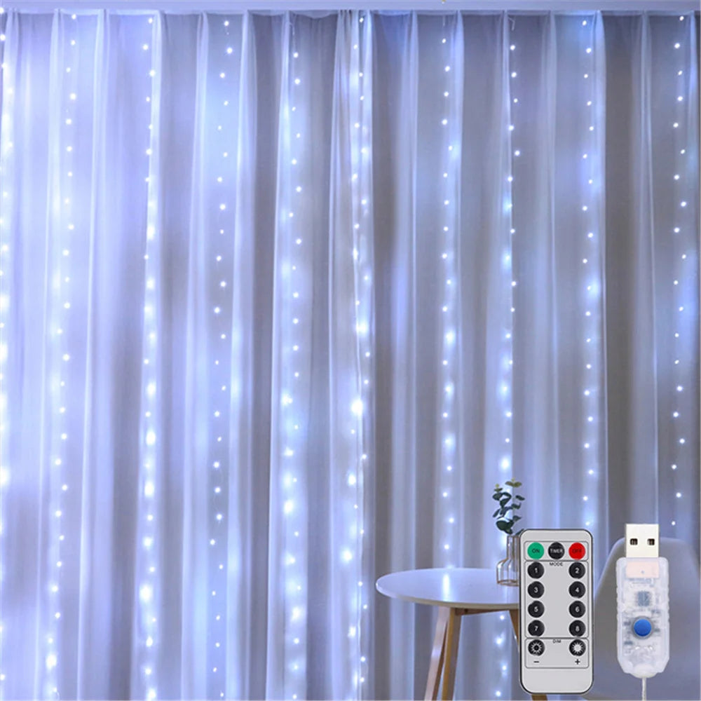 Tenda LED Luci di corda Fata Decorazione di Natale con telecomando 8Mode Lampada a ghirlanda di nozze 3M per camera da letto Casa Vacanze