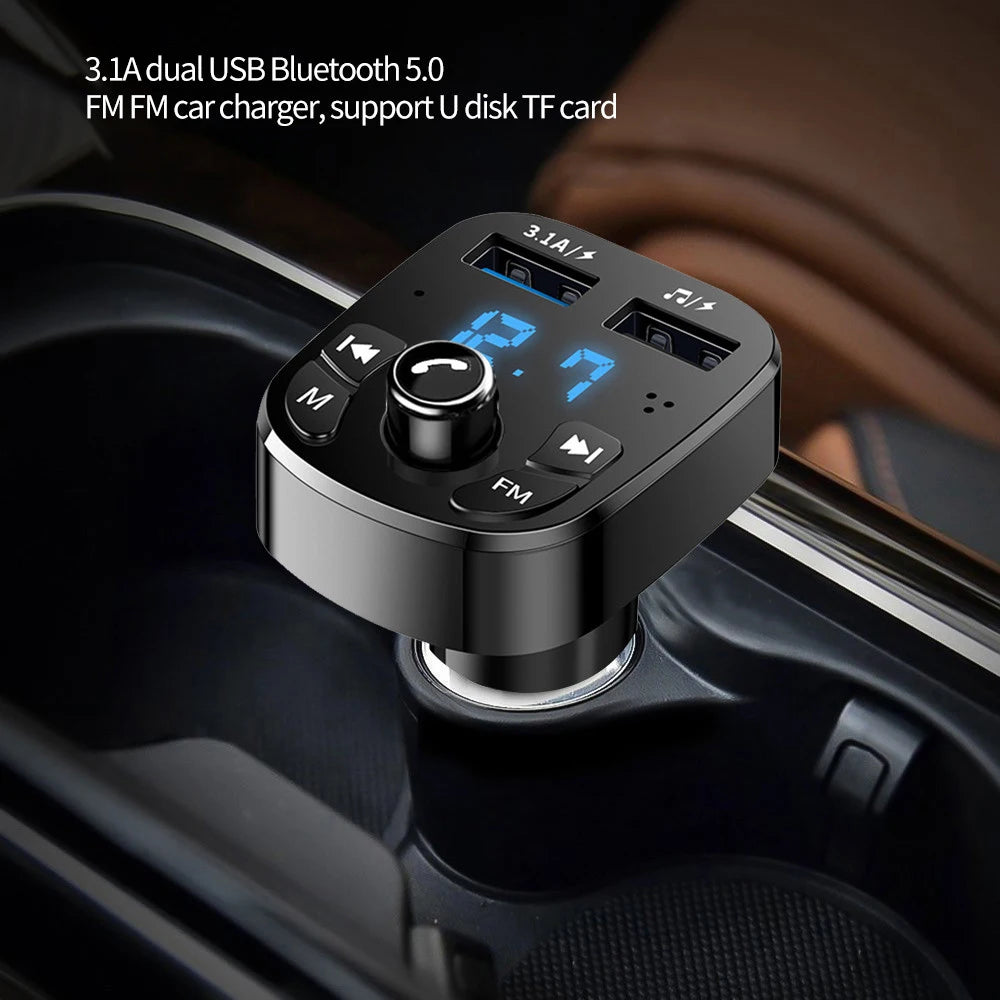 Lettore Mp3 per auto Caricatore rapido doppio USB Trasmettitore FM Compatibile con Bluetooth 5.0 Kit vivavoce per auto Kit per auto con presa per chiavetta USB